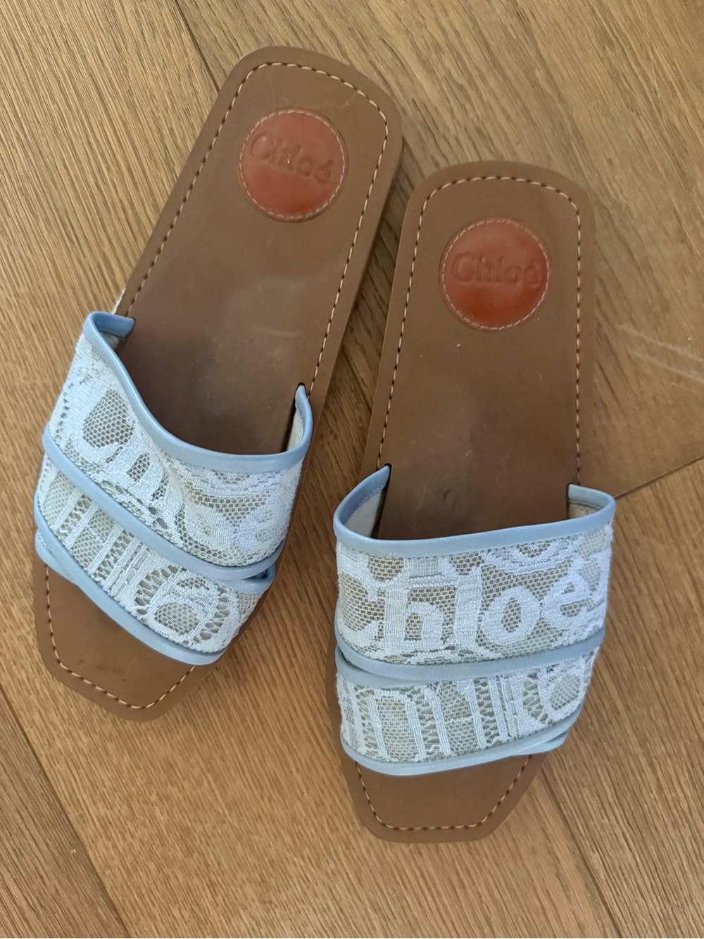Chloé Light Blue Lace Slide Sandals